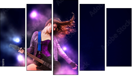 Rock passionate girl with black wings - Five-piece canvas, Pentaptych