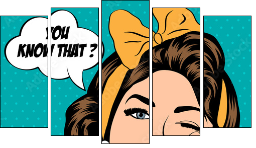 cute retro woman in comics style - Five-piece canvas, Pentaptych