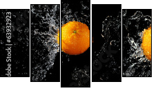 Set of fresh oranges in water splash - Five-piece canvas, Pentaptych