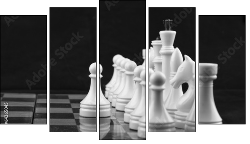 Chess white on black - Five-piece canvas, Pentaptych