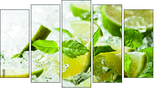 lime and leaves of mint with ice - Five-piece canvas, Pentaptych