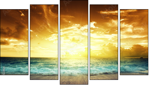 sunset on Seychelles beach - Five-piece canvas, Pentaptych