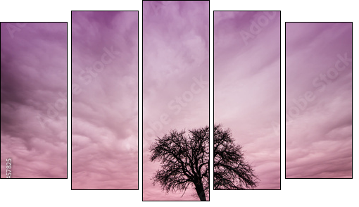 Tree Silhouette with Colorful Pink Sky - Five-piece canvas, Pentaptych