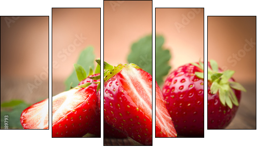 Fresh Strawberry close up on the wood - Five-piece canvas, Pentaptych