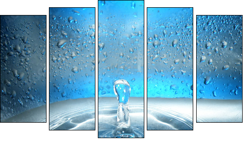 Water drop and splash - Five-piece canvas, Pentaptych
