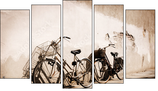 Italian old-style bicycles leaning against a wall  - Five-piece canvas, Pentaptych
