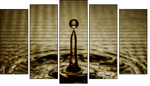 Water Drop Splash with Ripples - Five-piece canvas, Pentaptych