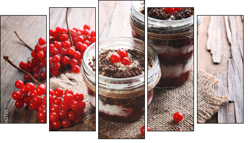 Delicious dessert in jars on table close-up - Five-piece canvas, Pentaptych