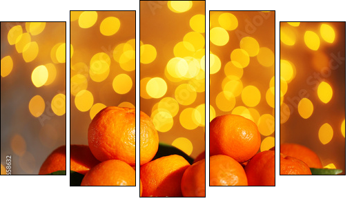 Fresh ripe mandarins on snow, on lights background - Five-piece canvas, Pentaptych