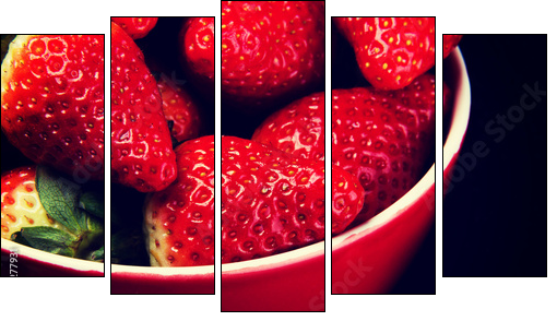 Fresh red strawberries in a bowl. - Five-piece canvas, Pentaptych