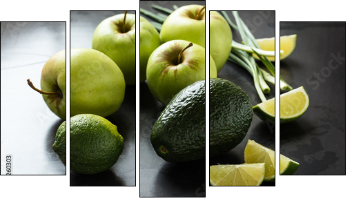 Organic Raw Green avocado, apples and limes - Five-piece canvas, Pentaptych