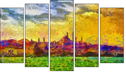 Istanbul shore view cityscape impressionist style painting - Five-piece canvas, Pentaptych