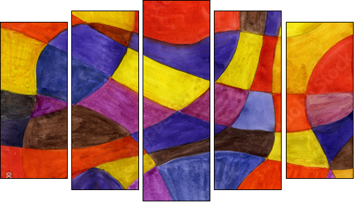 Abstract watercolor lines and shapes painting. Vibrant colors. - Five-piece canvas, Pentaptych