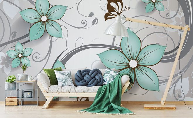 La-legerete-turquoise-de-la-forme-fleurs-murales-papiers-peints-demur
