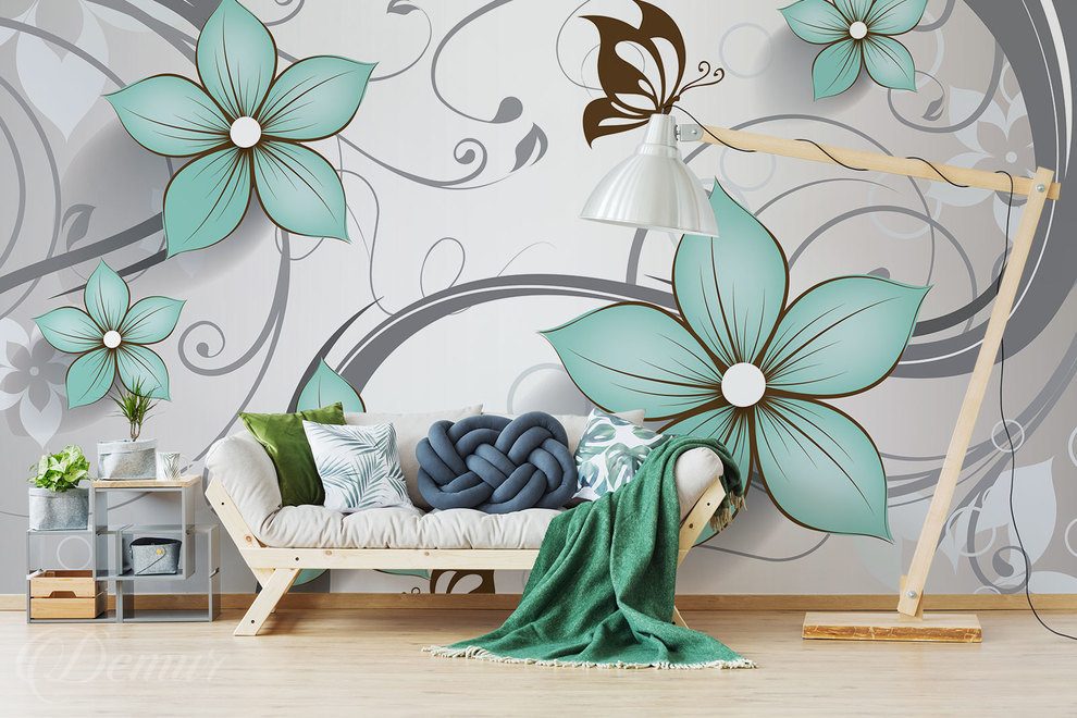 La-legerete-turquoise-de-la-forme-fleurs-murales-papiers-peints-demur