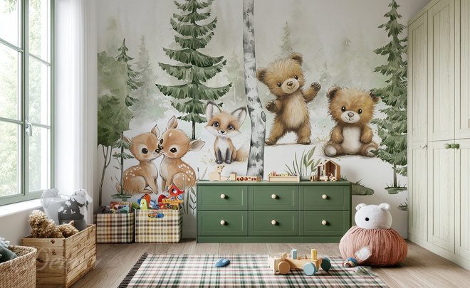 Amis-de-la-foret-dans-un-decor-feerique-pour-les-enfants-papiers-peints-demur