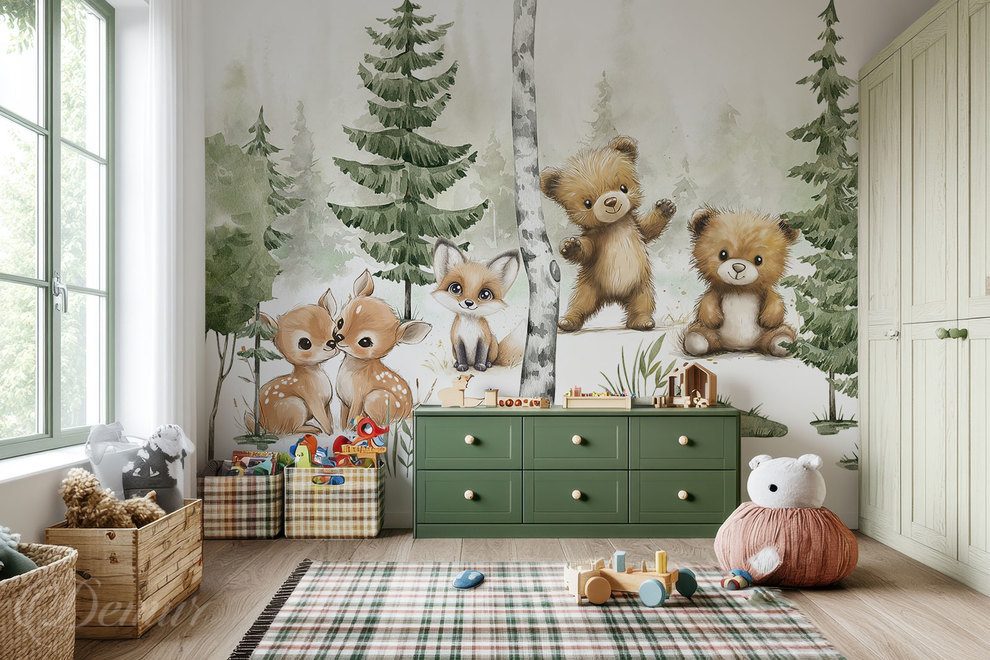 Amis-de-la-foret-dans-un-decor-feerique-pour-les-enfants-papiers-peints-demur