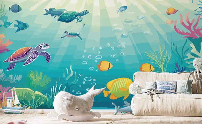 Aventure-sous-marine-avec-des-animaux-marins-pour-les-enfants-papiers-peints-demur