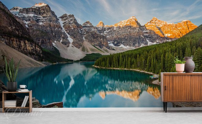 Reflet-des-montagnes-dans-un-lac-turquoise-paysages-sur-le-mur-papiers-peints-demur