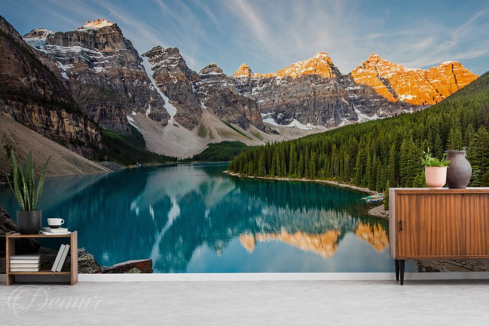 Reflet-des-montagnes-dans-un-lac-turquoise-paysages-sur-le-mur-papiers-peints-demur