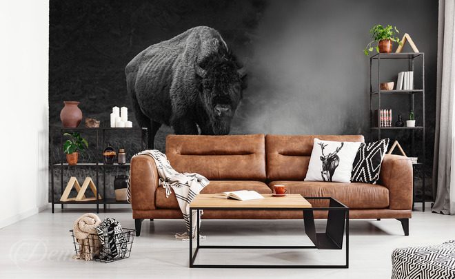 Un-bison-monumental-dans-une-ambiance-sombre-papiers-peints-animaux-papiers-peints-demur