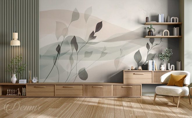 Feuilles-delicates-dans-une-brume-beige-pour-le-salon-papiers-peints-demur