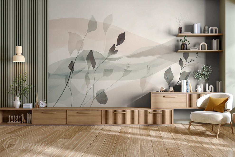 Feuilles-delicates-dans-une-brume-beige-pour-le-salon-papiers-peints-demur