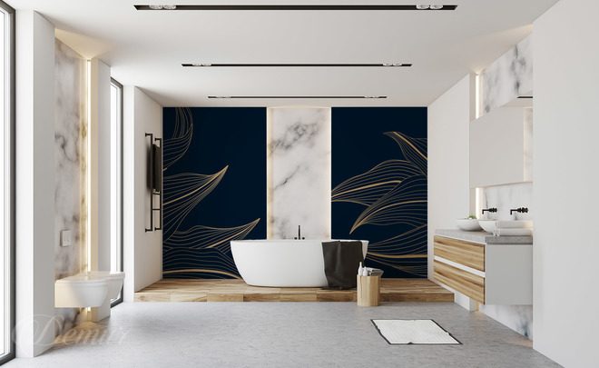 Abstraction-bleu-marine-aux-lignes-dorees-pour-la-salle-de-bains-papiers-peints-demur