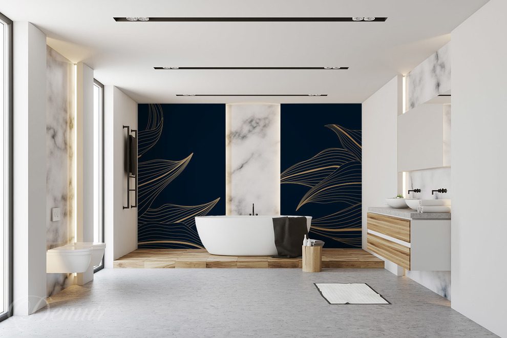 Abstraction-bleu-marine-aux-lignes-dorees-pour-la-salle-de-bains-papiers-peints-demur