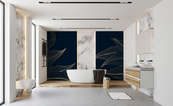 Abstraction-bleu-marine-aux-lignes-dorees-pour-la-salle-de-bains-papiers-peints-demur