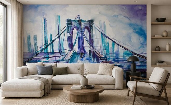 Jeu-subtil-de-lumiere-et-de-couleurs-sur-un-pont-aquarelle-architecture-sur-le-mur-papiers-peints-demur