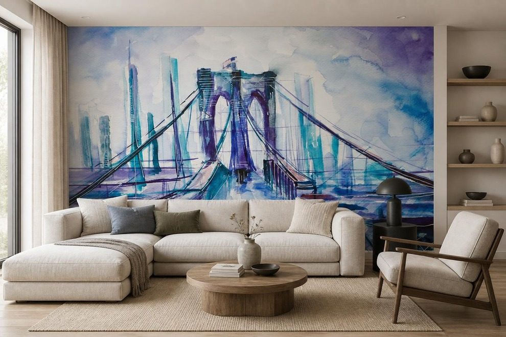Jeu-subtil-de-lumiere-et-de-couleurs-sur-un-pont-aquarelle-architecture-sur-le-mur-papiers-peints-demur