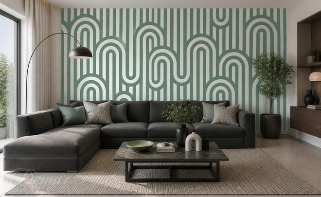 Contraste-des-lignes-vertes-sur-fond-blanc-pour-le-salon-papiers-peints-demur