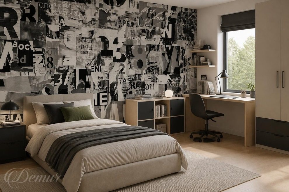 Typographie-en-collage-noir-et-blanc-pour-adolescent-papiers-peints-demur