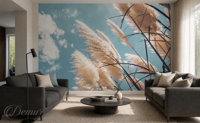 Legerete-subtile-des-herbes-sur-fond-bleu-ciel-pour-le-salon-papiers-peints-demur