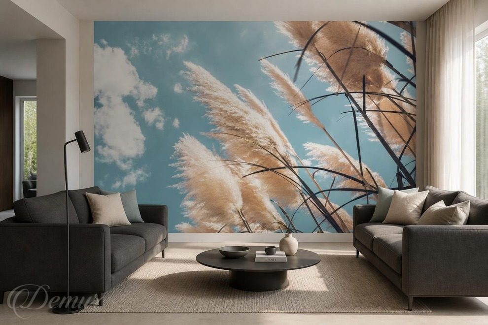 Legerete-subtile-des-herbes-sur-fond-bleu-ciel-pour-le-salon-papiers-peints-demur