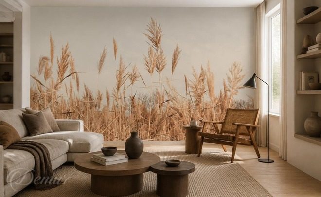 Style-naturaliste-avec-un-motif-delicat-dherbes-pour-le-salon-papiers-peints-demur