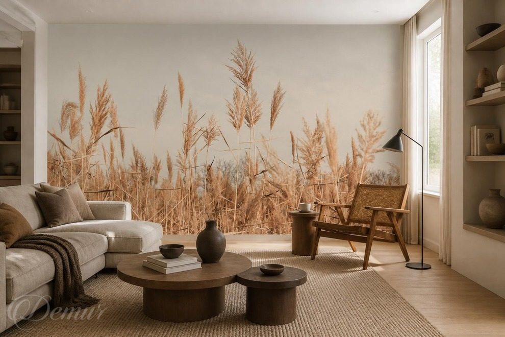 Style-naturaliste-avec-un-motif-delicat-dherbes-pour-le-salon-papiers-peints-demur
