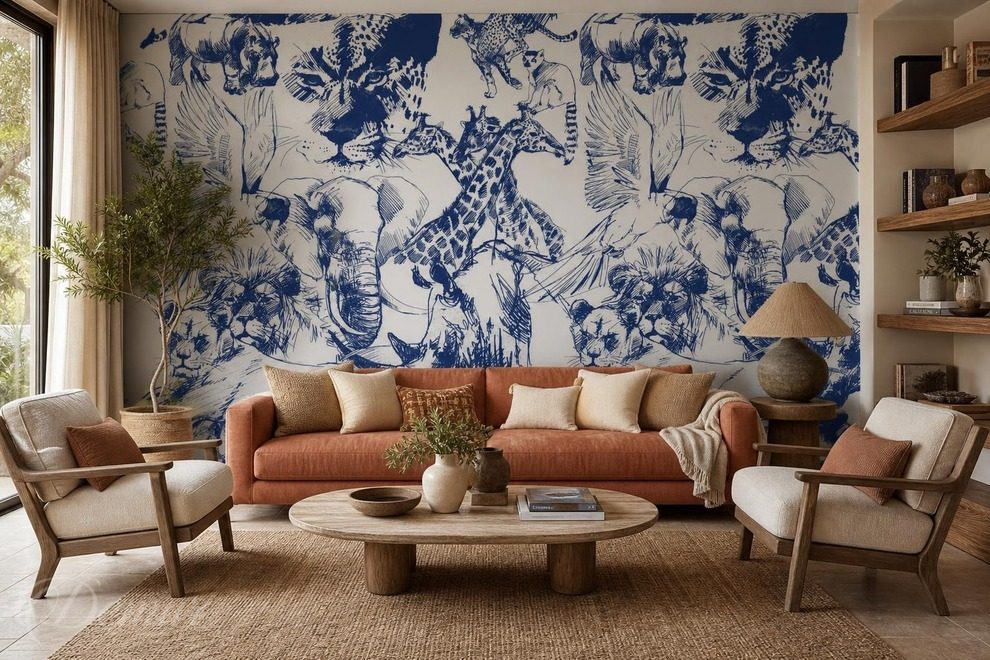Contraste-danimaux-bleu-marine-sur-fond-clair-pour-le-salon-papiers-peints-demur