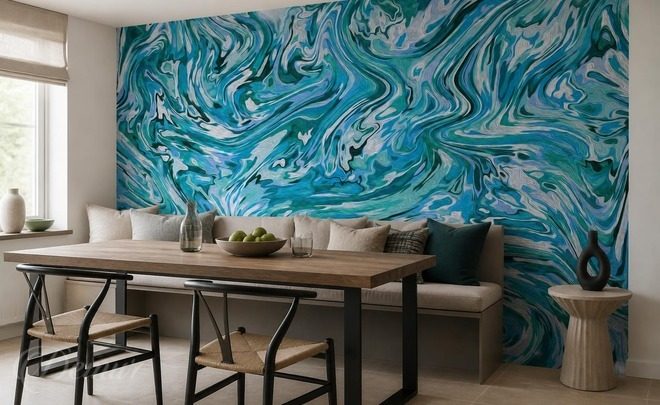 Jeu-style-des-vagues-turquoise-abstraits-papiers-peints-demur