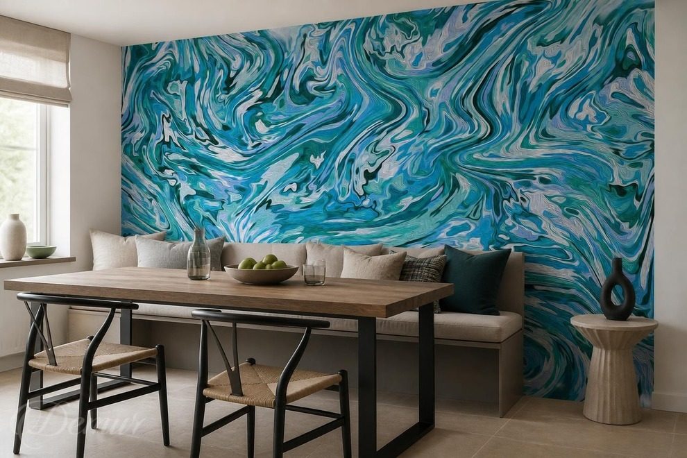 Jeu-style-des-vagues-turquoise-abstraits-papiers-peints-demur