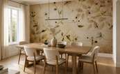 Palette-chaude-de-tons-naturels-et-motif-floral-fleurs-murales-papiers-peints-demur