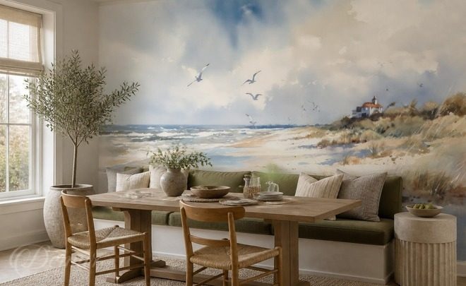 Lueur-chaleureuse-au-bord-de-la-mer-paysages-sur-le-mur-papiers-peints-demur
