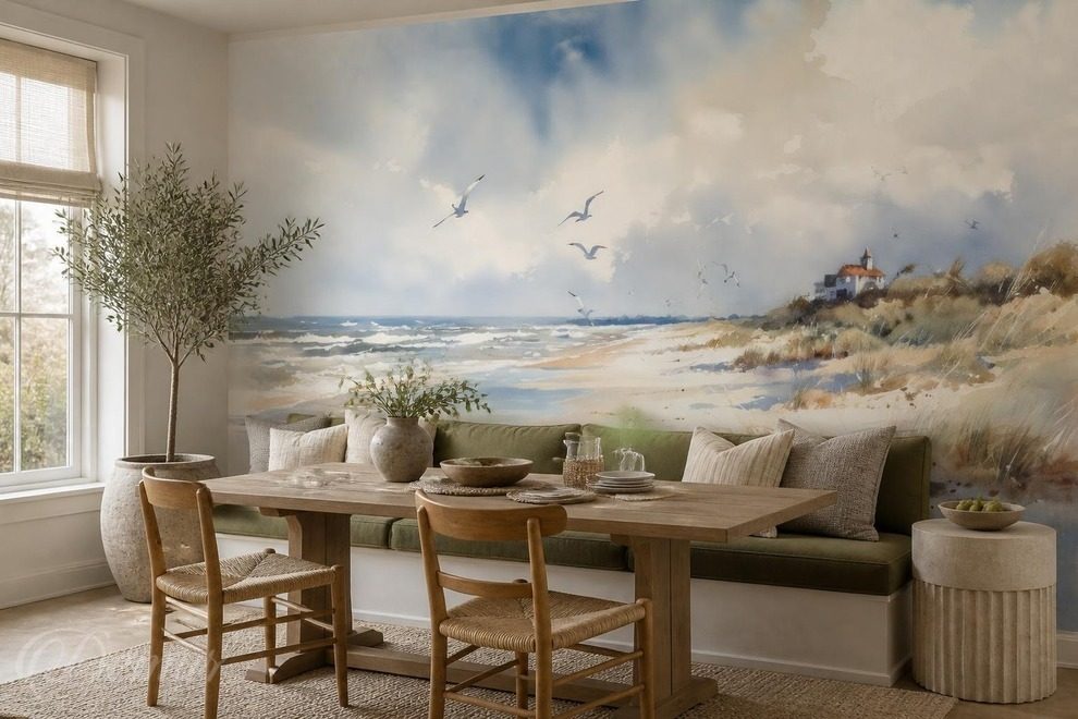 Lueur-chaleureuse-au-bord-de-la-mer-paysages-sur-le-mur-papiers-peints-demur