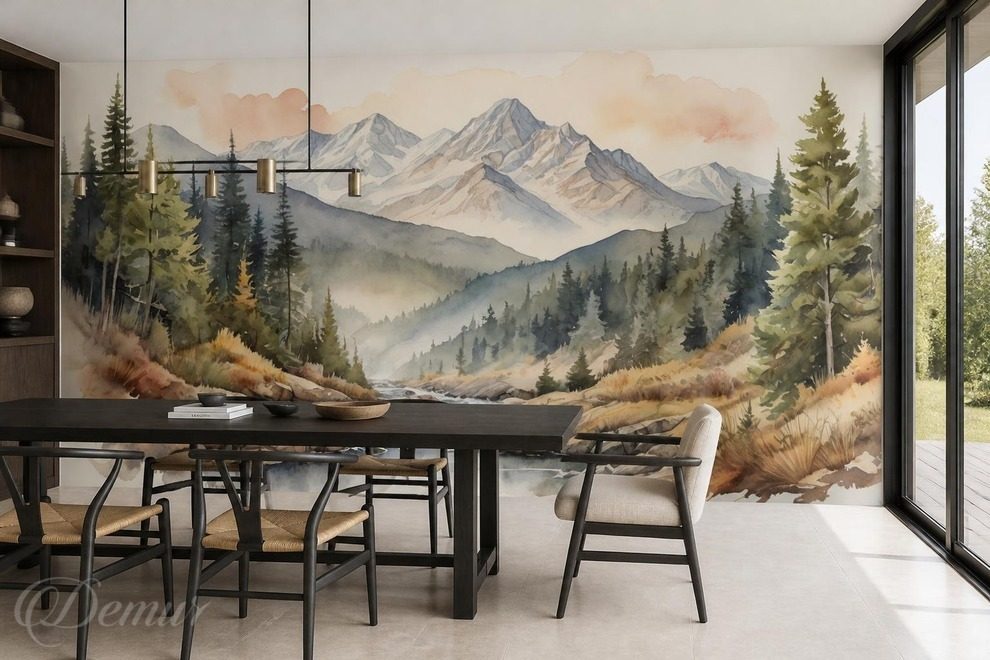Paysage-montagneux-aquarelle-avec-cours-deau-paysages-sur-le-mur-papiers-peints-demur