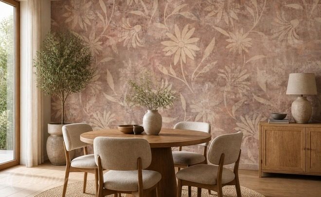 Contraste-de-texture-et-motif-dans-des-beiges-sobres-fleurs-murales-papiers-peints-demur
