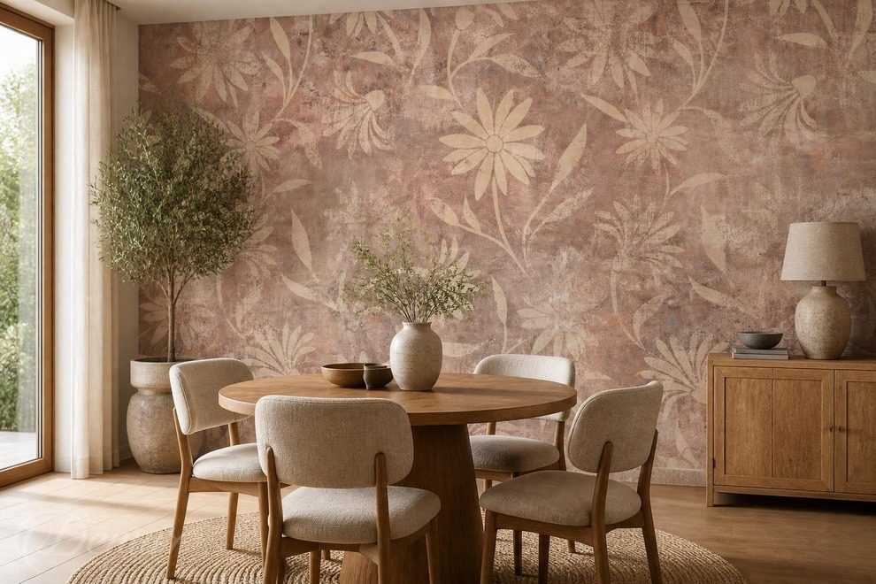 Contraste-de-texture-et-motif-dans-des-beiges-sobres-fleurs-murales-papiers-peints-demur