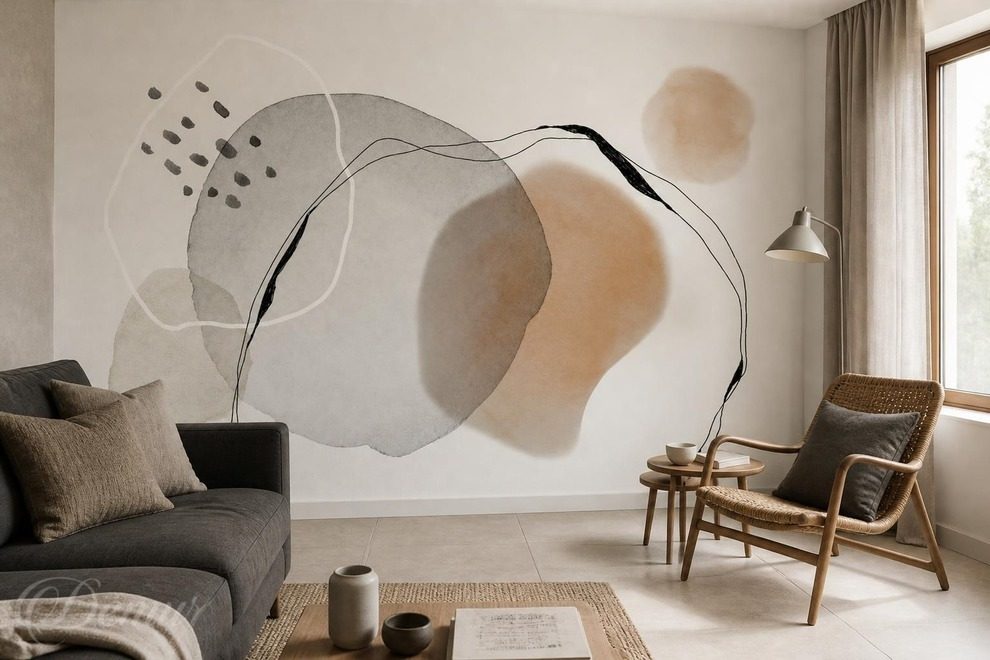 Chaleur-delicate-et-motif-organique-graphite-pour-le-salon-papiers-peints-demur