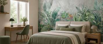Contraste-de-vert-et-de-gris-dans-un-motif-vegetal-pou-la-chambre-a-coucher-papiers-peints-demur
