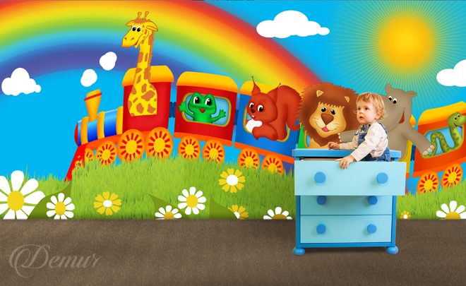 Locomotive-coloree-zoo-pour-les-enfants-papiers-peints-demur